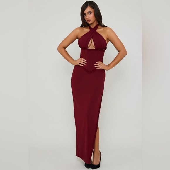 Oh Polly Penelope Halterneck Lace-Up Corset Maxi Dress in Berry Red - Size 2 - www.disolcolor.com Oh Polly Penelope Halterneck Lace-Up Corset Maxi Dress in Berry Red - Size 2 - www.disolcolor.com